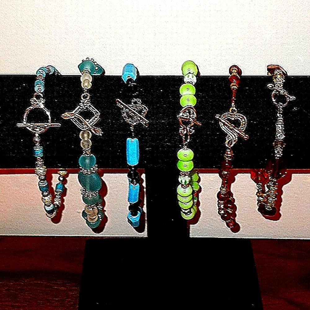 Bundle of 6 Handmade Beaded Toggle Closure 9" Anklets